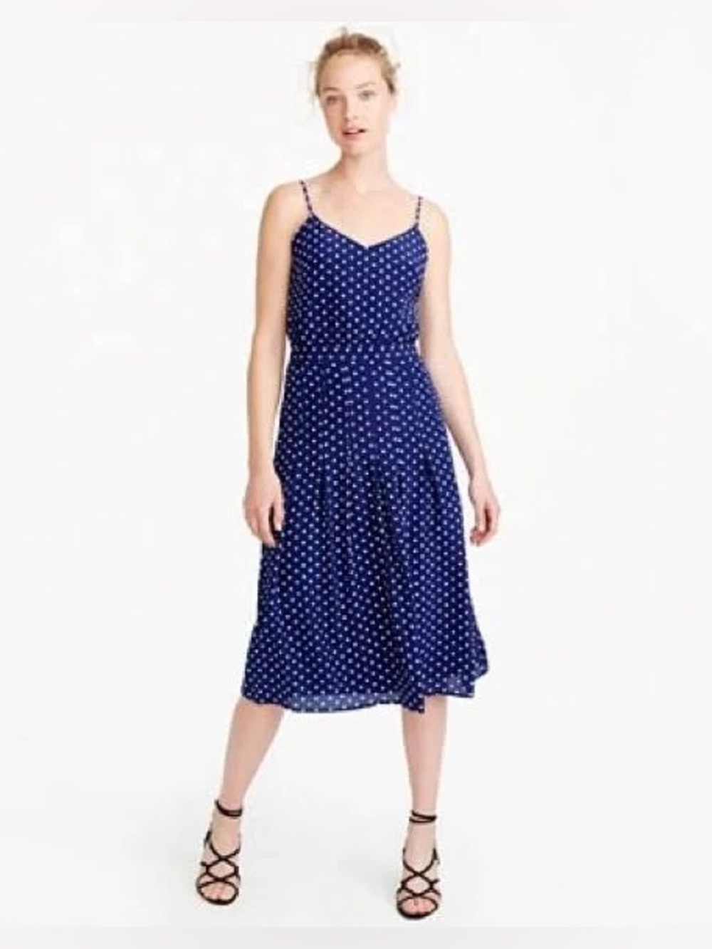 J. Crew Spaghetti-Strap Dress in Polka Dot - Vivid Ink